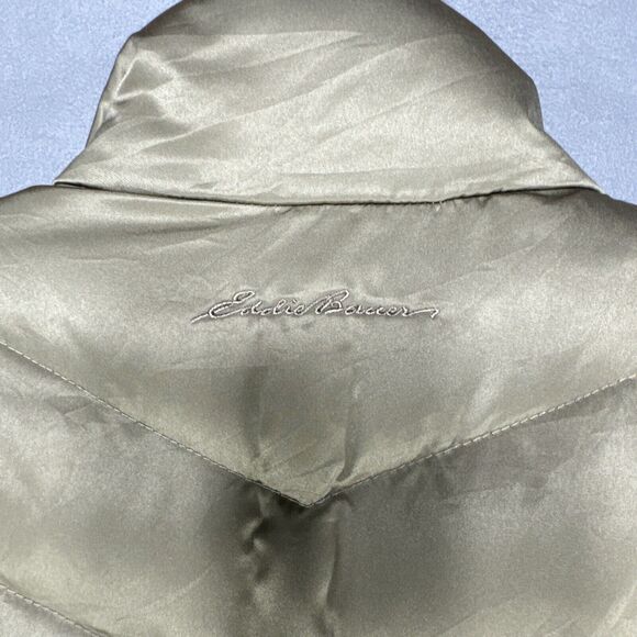 Eddie Bauer EB550 Jacket‎ Womens L Goose Down Gold Quilted Puffer Coat Full Zip - Picture 14 of 16
